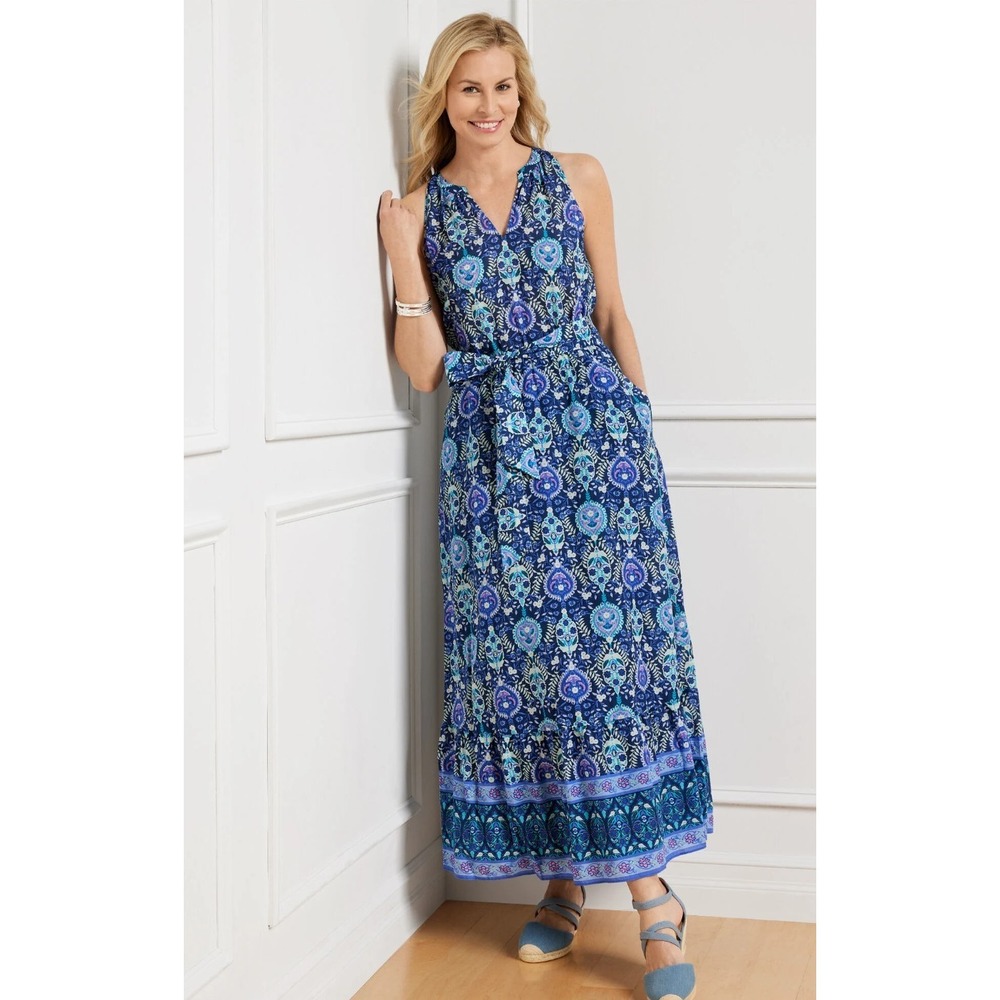 Talbots Blue Multi Print Sleeveless Maxi Dress